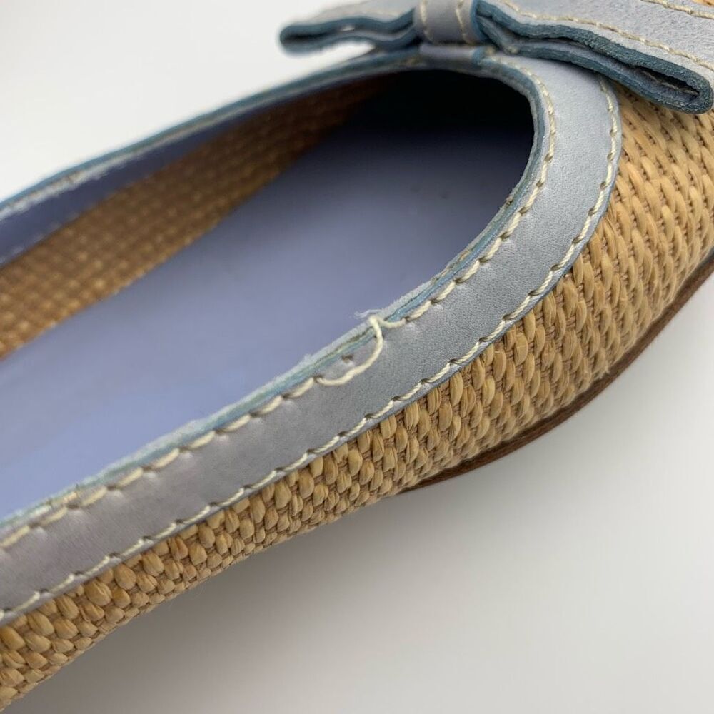 Moschino Cheapandchic Leather Rafia Ballet Flats Blue‎ Beige Size 36 - Picture 7 of 12